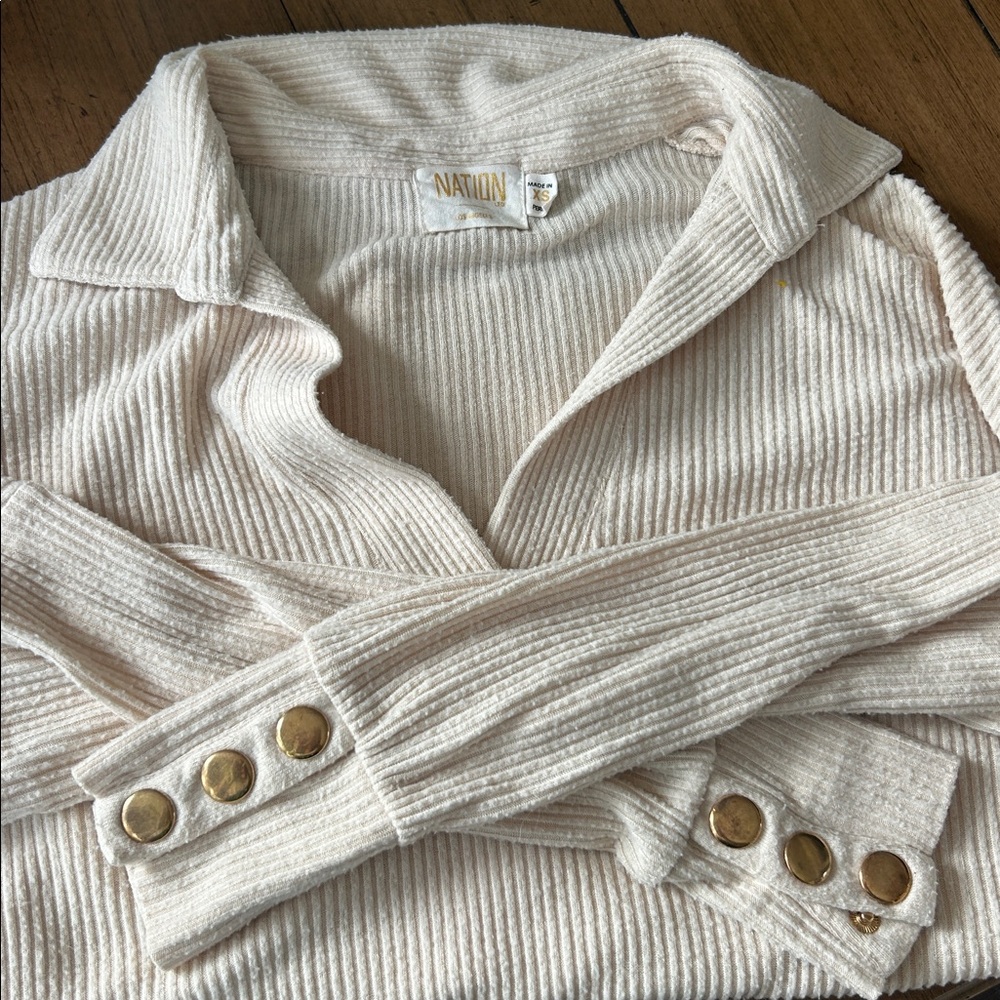 Nation LTD Scout Ribbed Easy Collared Henley Snap Sleeve antique Ivory XS